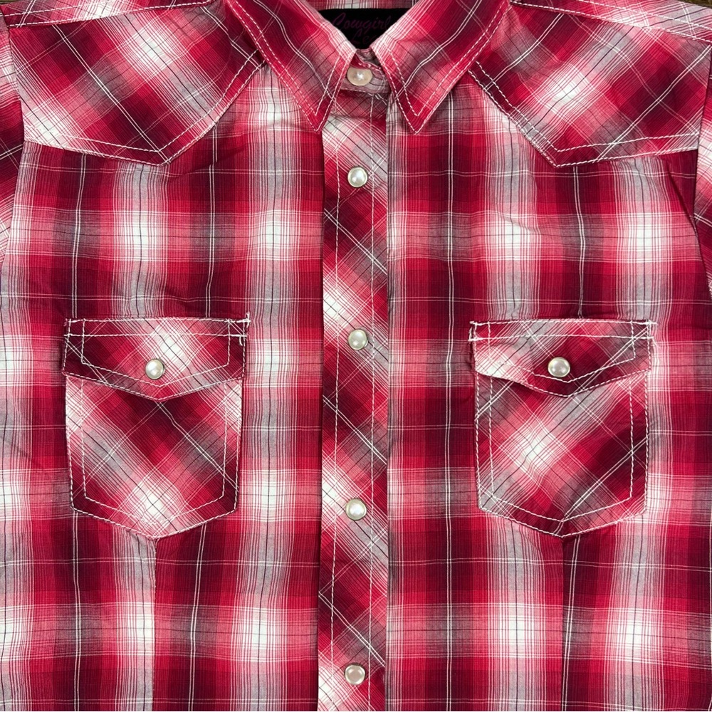 Cowgirl Legend Girls XL Western Pearl Snap Plaid Shirt Red Rodeo Cowgirl - Picture 3 of 4